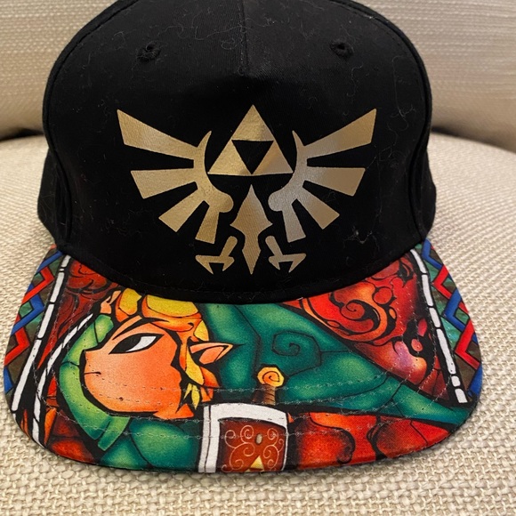 Zelda Nintendo Black Hat w Bright Pattern Brim / Gold Logo / Snap Back - Picture 3 of 10